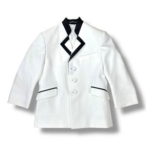 After Six Boys White Tuxedo Jacket Black Trim Formal Wedding Blazer EUC
